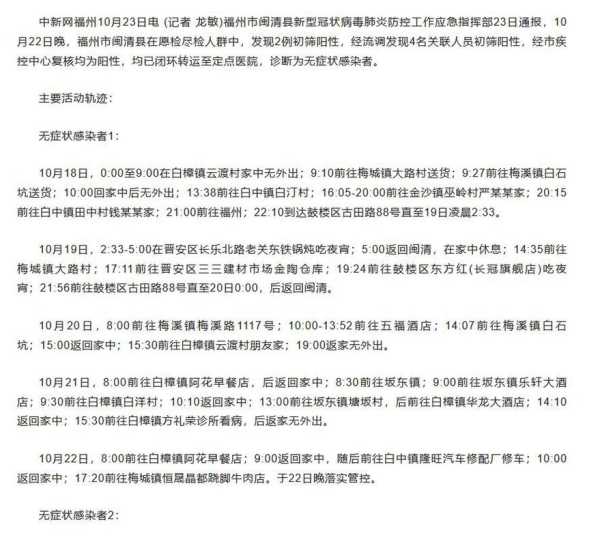 福建发现6例阳性人员(福建发现6例阳性轨迹)
