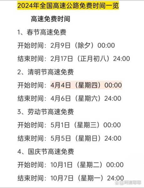 高速公路免费时间2024，2024年高速免费日期