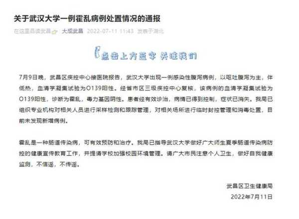 武汉霍乱疫情最新消息,武汉霍乱最新情况