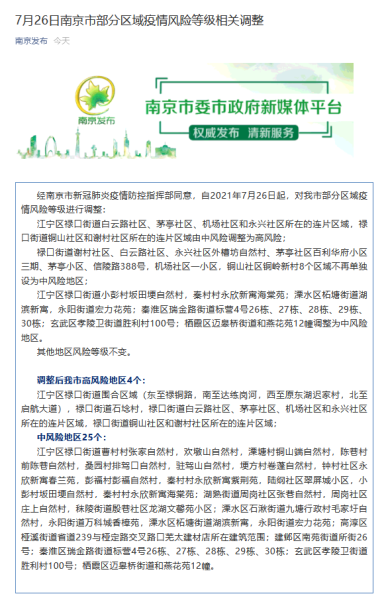 南京市一区域调整为高风险地区,南京高风险地区有哪些