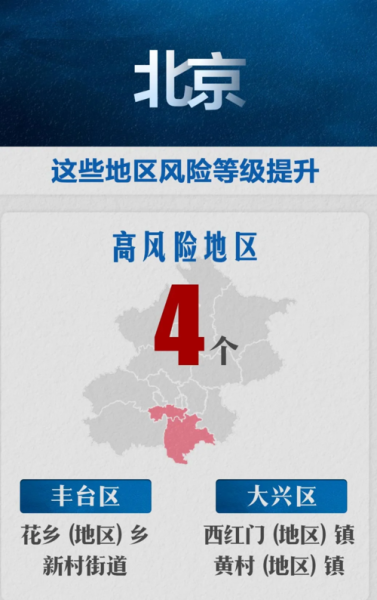 北京丰台1地升为高风险地区，北京新增1个高风险地区